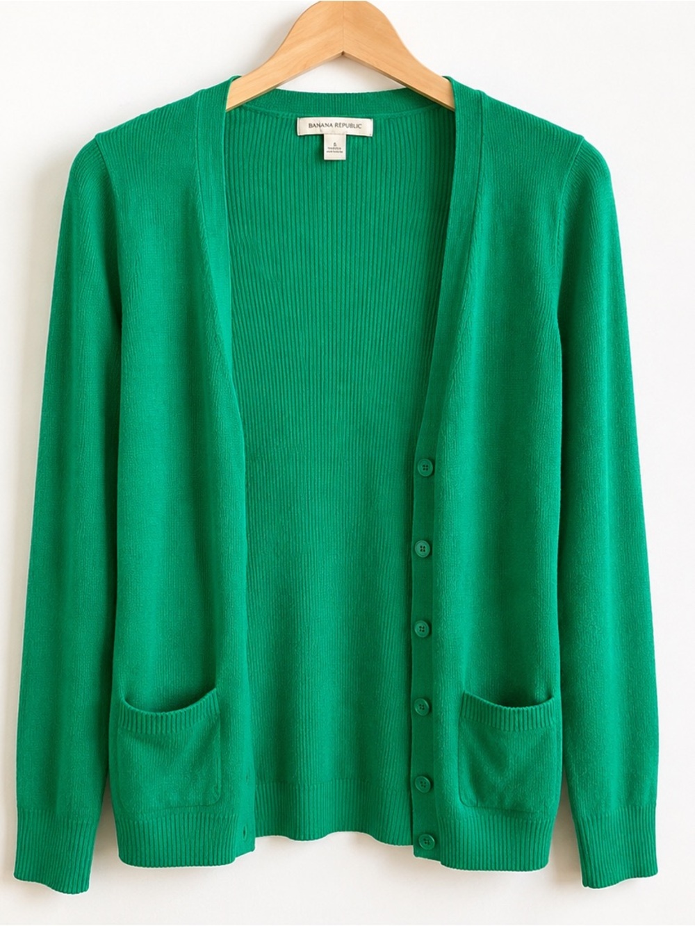 Banana Republic Silk Blend Cardigan Kelly Green Ribbed Button Front Small